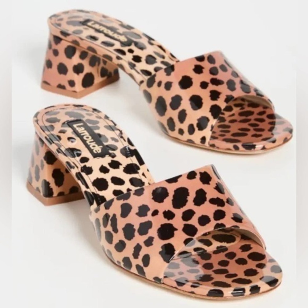 NEW Larroude Brigitte Block Heel Sandals Cheetah Leopard Print Women’s Size 6